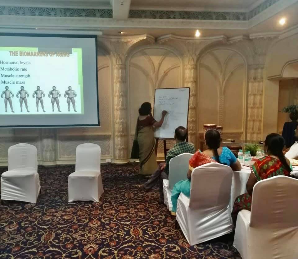 Retiring Employee‘s couple program for ‘Remaining Healthy and Active at any age’ Great participants and learning language no barrier Hindi English occasional Translation in Tamil / Telugu Had super fun workshop Happy to be able to contribute in 12 families life and health 26 participants